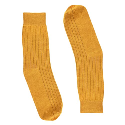 Mustard yellow socks with burgund pinstripe.