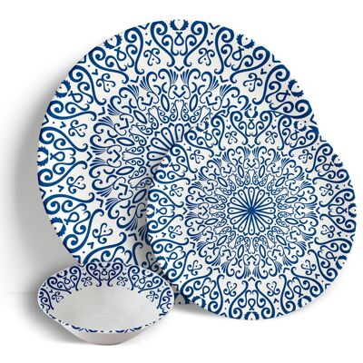 Fez Blue - Vajilla de 18 piezas - Cerámica Porcelana China