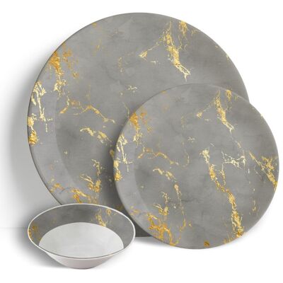 Marmo grigio e oro - Servizio da tavola 18 pezzi - Porcellana ceramica Cina