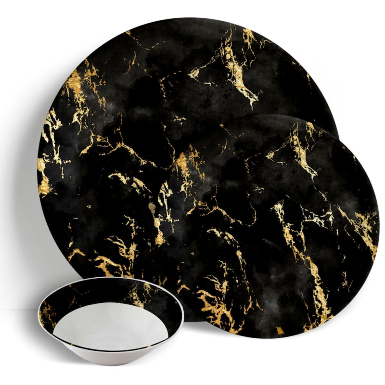 Buy wholesale Black Gold Marble 18pc Dinner Set Ceramic Porcelain China