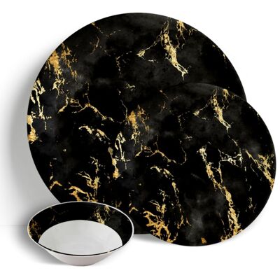 Marbre d'or noir - Service de table 18 pièces - Céramique Porcelaine Chine