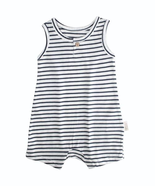 White overalls with dark blue stripes