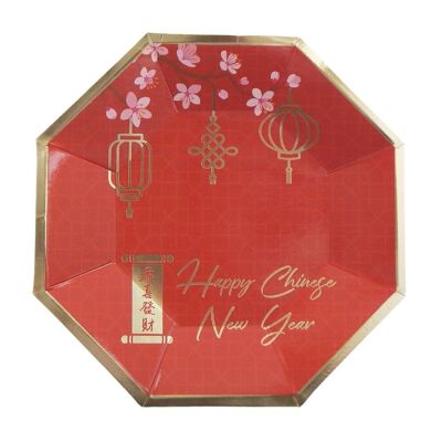 Assiettes de fête du Nouvel An chinois (paquet de 10) - Rouge et or
