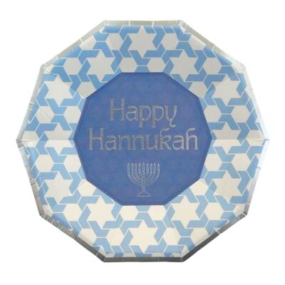 Happy Hanukkah Party Plates (10pk) - Blue & Silver
