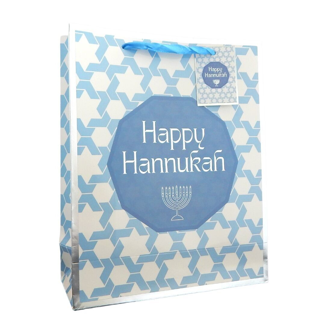 Happy Chanukka Geschenktüte - Blau & Silber