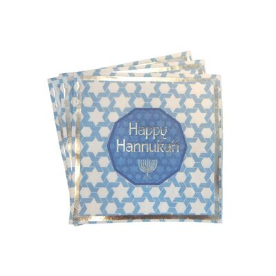 Serviettes de fête Happy Hanukkah (paquet de 20) - Bleu et argent