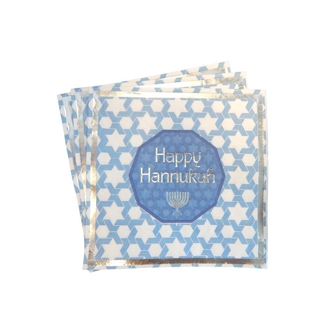Happy Chanukka Partyservietten (20 Stück) – Blau & Silber