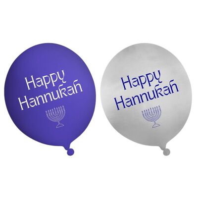 Ballons de fête Happy Hanukkah (paquet de 10) - Bleu et argent