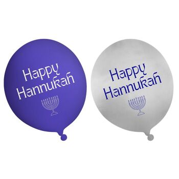 Ballons de fête Happy Hanukkah (paquet de 10) - Bleu et argent 1