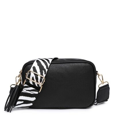 Stripe Print Strap, 2 Compartments bag, Ladies Cross Body Bag ,Shoulder bag , Adjustable Wide Strap, Autumn Colour , ZQ-070-5m black