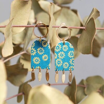 Boucles d'oreilles en papier japonais - Aachi - Bleu canard