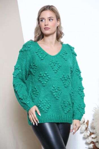 Pull pompon coeur vert 1