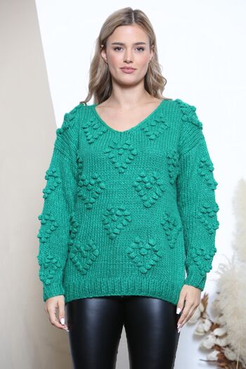 Pull pompon coeur vert 4