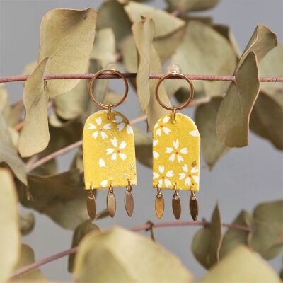 Japanese paper earrings - Aachi - Floral yellow