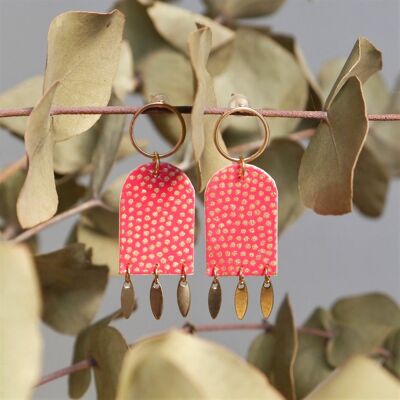 Japanese paper earrings - Aachi - Raspberry and gold