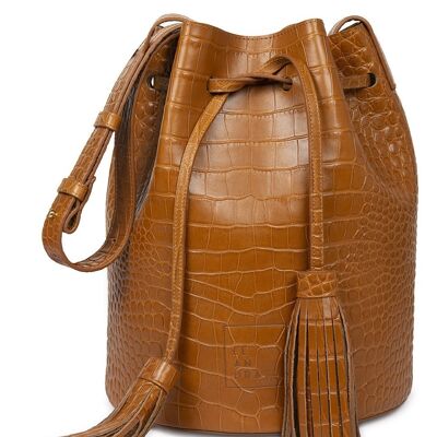 Bucket bag embossed in coco caramel Leandra