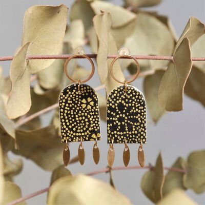 Japanese paper earrings - Aachi - Black and gold