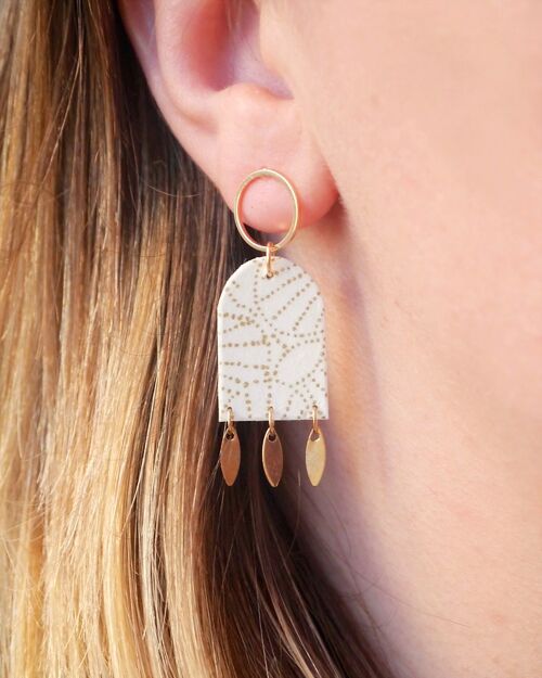 Japanese paper earrings - Aachi - White and gold