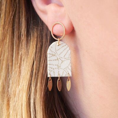 Japanese paper earrings - Aachi - White and gold