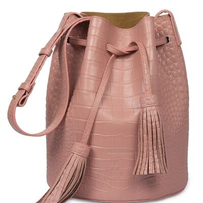 Bucket bag grabado en coco soft rosa Leandra