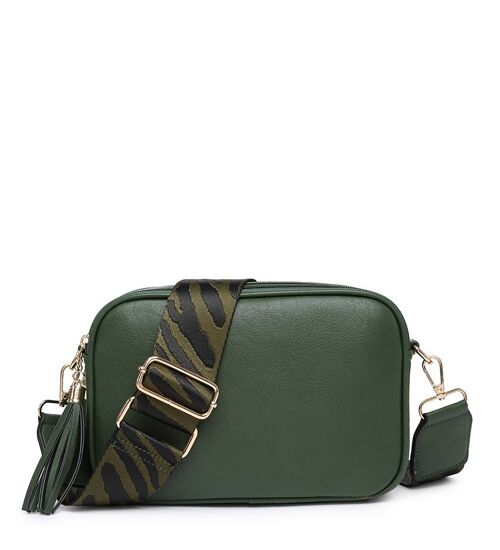 Stripe Print Strap, 2 Compartments bag, Ladies Cross Body Bag ,Shoulder bag , Adjustable Wide Strap, Autumn Colour , ZQ-070-5m green