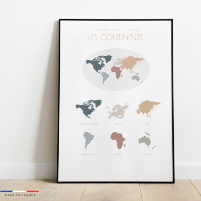 Affiche enfant pour apprendre les continents - Poster mural chambre enfant