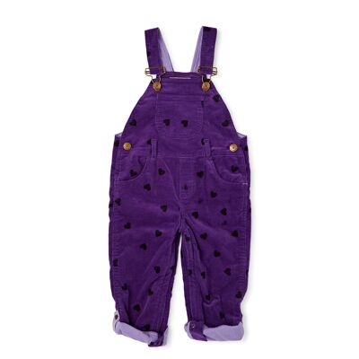 Purple Black Heart Print Dungarees