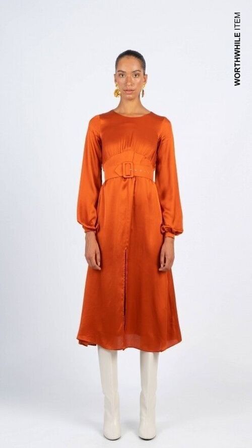 Orange satin dress / Bright winter colors