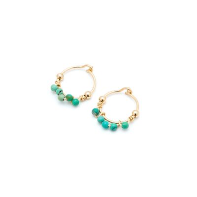 Boucles d'oreilles mini créoles - Turquoises & or