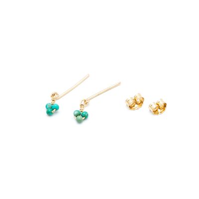 Mini puces Grelot - Turquoises & or