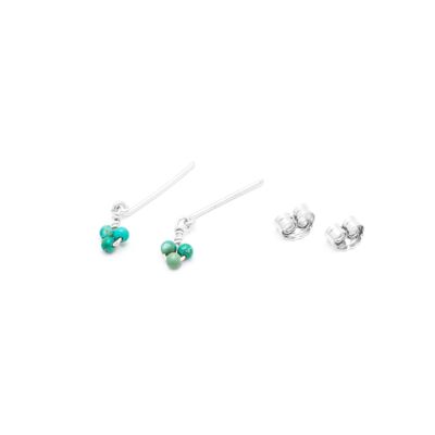 Mini puces Grelot - Turquoises & argent