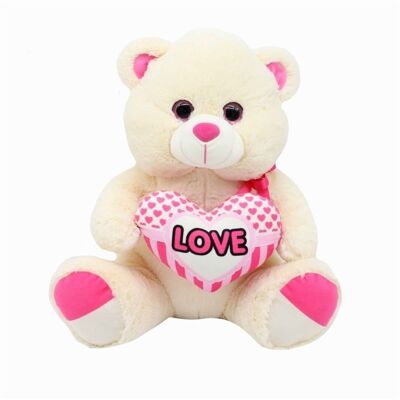 TEDDY BEAR WHITE AND PINK LOVE 40 CM