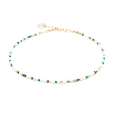 Chaîne cheville Queen - Turquoises, Perles de culture & or