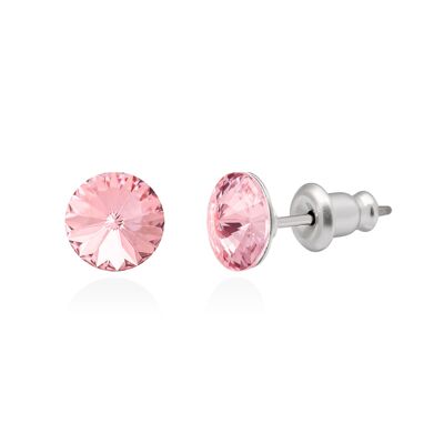 Pendientes de botón de cristal con pasador de titanio, color rosa claro