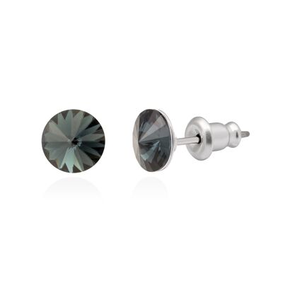 Pendientes de botón de cristal con pasador de titanio, color gris