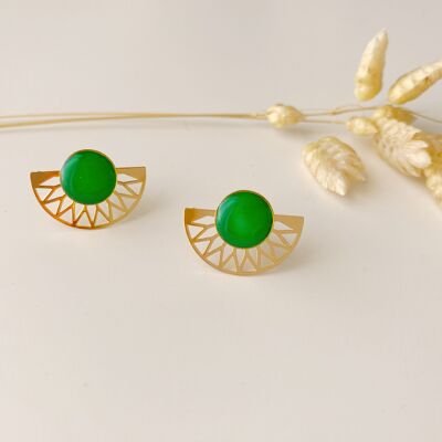 Green LILI earrings, modular chips, 2 in 1