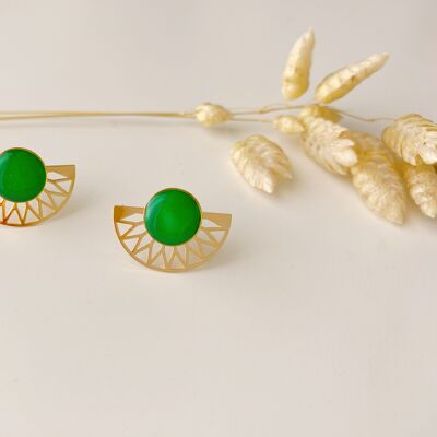Green LILI earrings, modular chips, 2 in 1