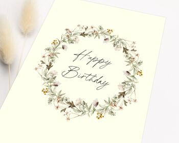 Carte de joyeux anniversaire, carte d'anniversaire, carte d'anniversaire avec couronne florale 2