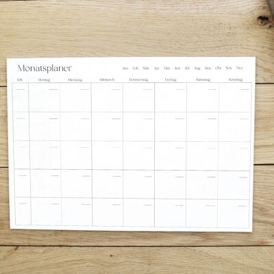 Agenda mensual DIN A4 | esquinas cuadradas | Calendario sin fecha | planificación mensual