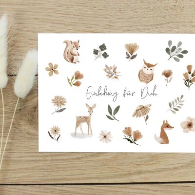 Set of 10 invitation cards children's birthday | Invitation with animals and flowers | Children's Birthday Invitations | Invitation cards to fill out