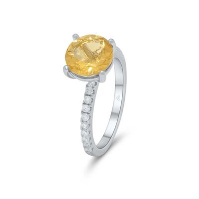 Yellow Citrine Natural Gemstone Ring in Sterling Silver- Anniversary Gift, Fine Jewelry For Women- Unique Delicate Design- Sun Ring