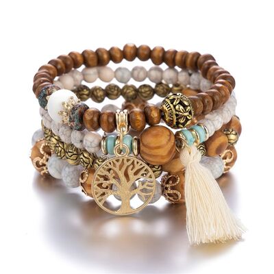 Boho Multilayer Wood Beaded Bracelet