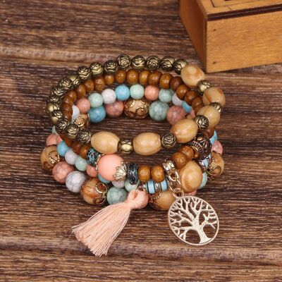 Pulsera de cuentas de madera multicapa boho