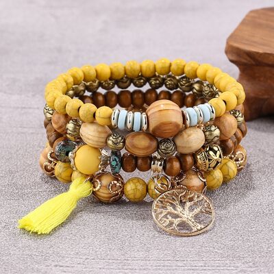 Bracelet en perles de bois multicouche Boho