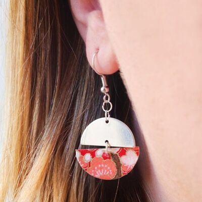 Boucles d'oreilles papier japonais - Collection Tsuki - Rouge fleuri