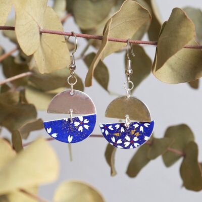 Boucles d'oreilles papier japonais - Collection Tsuki - Bleu marine