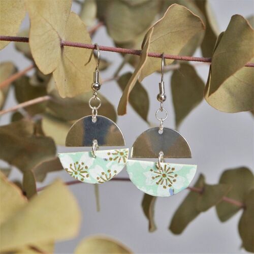 Boucles d'oreilles papier japonais - Collection Tsuki - Menthe fleuri