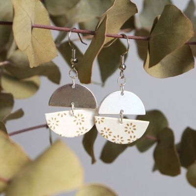 Japanese paper earrings - Tsuki Collection - White and gold