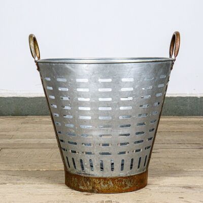 Vintage Galvanised Olive Bucket Planter