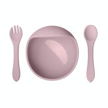 Set premier repas rose pour enfant - bol et couverts - 3
